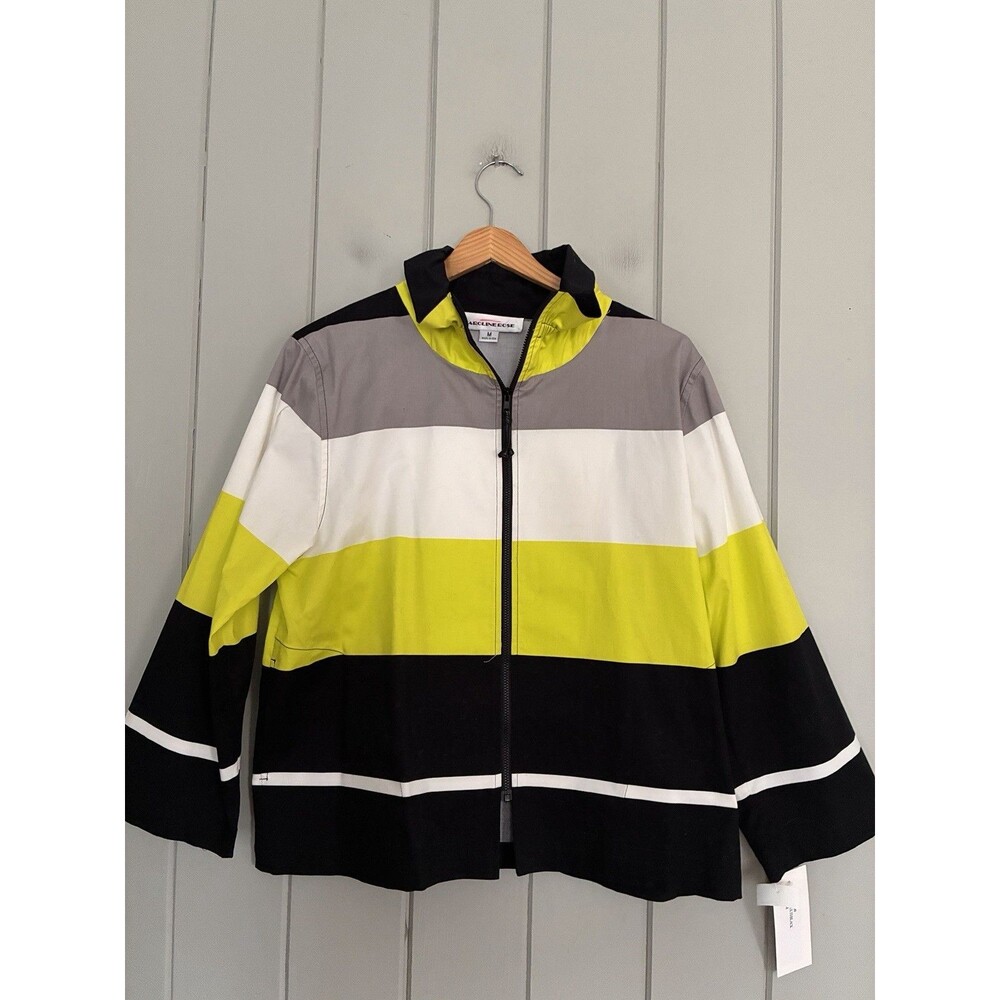 NWT Caroline Rose Color Block Jacket M Medium Green Black Cotton NEW